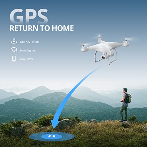 Potensic T25 Drone with 2K Camera for Adults, RC FPV GPS Drone with WiFi Live Video, Auto Return Home, Altitude Hold, Follow Me, Custom Flight Path, 2 Drone Batteries and Carrying Case