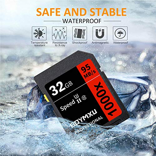 32GB Memory Card, BOYMXU Professional 1000 x Class 10 Card U3 Memory Card Compatible Computer Cameras and Camcorders, Camera Memory Card Up to 95MB/s, Red/Black