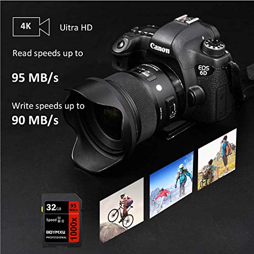 32GB Memory Card, BOYMXU Professional 1000 x Class 10 Card U3 Memory Card Compatible Computer Cameras and Camcorders, Camera Memory Card Up to 95MB/s, Red/Black