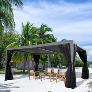 domi outdoor living 12’ x 16’ outdoor louvered pergola aluminum patio garden gazebo with adjustable roof for backyard, garden w/curtains and netting (gray)