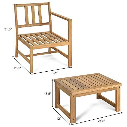 Acquire 3 PCS Patio Table Chairs Set Solid Wood Thick Cushion Sectional Garden Furniture