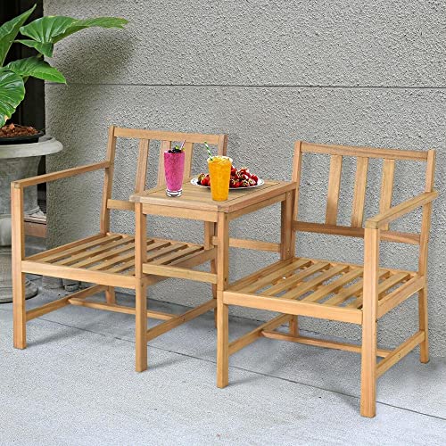 Acquire 3 PCS Patio Table Chairs Set Solid Wood Thick Cushion Sectional Garden Furniture