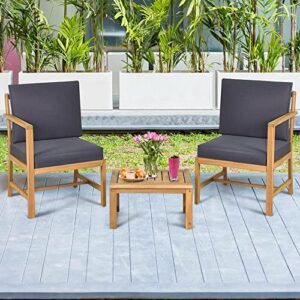 Acquire 3 PCS Patio Table Chairs Set Solid Wood Thick Cushion Sectional Garden Furniture