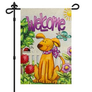 welcome dogs garden flag double sided, welcome to dog house yard outdoor small decor home outside decoration 12″ x 18″