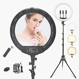 WISAMIC Ring Light Kit 18 inch with Stand and Phone Holder Bi-Color Dimmable 2800K-6000K LED Ring Light with Tripod and Remote for Camera Makeup Selfie YouTube Video Photography Shooting iPhone Vlog