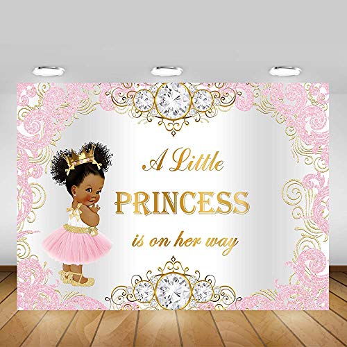 Mocsicka Royal Princess Baby Shower Backdrop Pink Gold Princess Background 7x5ft Vinyl Princess Baby Shower Backdrops