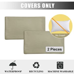 BONZER Outdoor Waterproof Lumbar Pillow Covers for Patio Furniture Indoor Solid Throw Pillowcase for Couch Chair Living Room, 12x20 Inch, Taupe, 2 Pieces