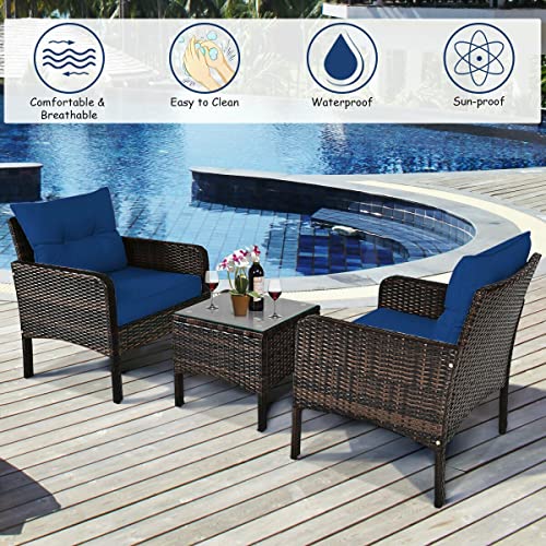 Acquire 3 PCS Outdoor Rattan Conversation Set Patio Garden Cushioned Sofa Chair Coffee Table (Color : A)