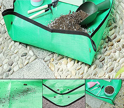 BIUWING 39.4" x 39.4" Plant Repotting Mat, Large Foldable Gardening Mat, Waterproof Transplanting Potting Mat Indoor Outdoor, with 15 Pieces Pot Hole Mesh Pads