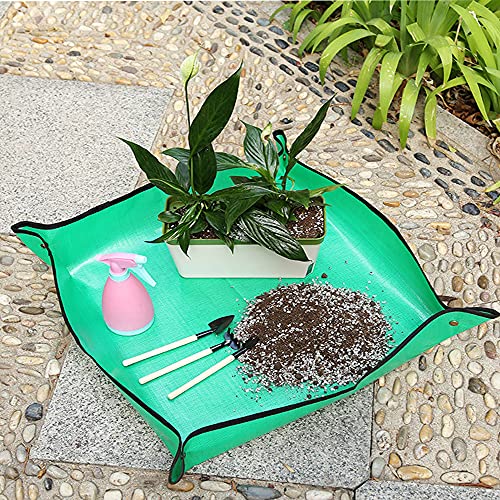 BIUWING 39.4" x 39.4" Plant Repotting Mat, Large Foldable Gardening Mat, Waterproof Transplanting Potting Mat Indoor Outdoor, with 15 Pieces Pot Hole Mesh Pads