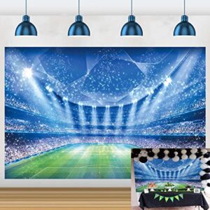 Soccer Field Backdrop Stadium Soccer Competition Fans Night Spotlight Background Adults Man Boy Birthday Party Football Match Wall Decorations Photo Shoot Props 7x5FT