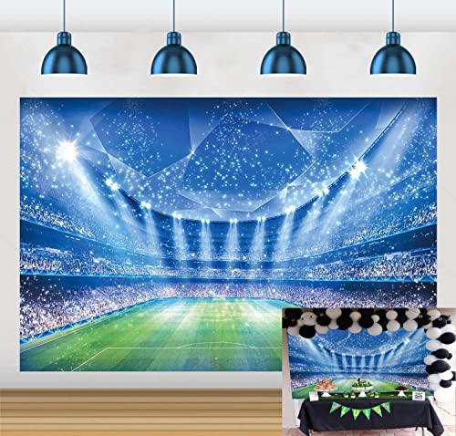 Soccer Field Backdrop Stadium Soccer Competition Fans Night Spotlight Background Adults Man Boy Birthday Party Football Match Wall Decorations Photo Shoot Props 7x5FT