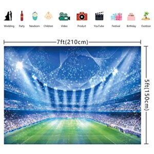 Soccer Field Backdrop Stadium Soccer Competition Fans Night Spotlight Background Adults Man Boy Birthday Party Football Match Wall Decorations Photo Shoot Props 7x5FT