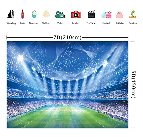 Soccer Field Backdrop Stadium Soccer Competition Fans Night Spotlight Background Adults Man Boy Birthday Party Football Match Wall Decorations Photo Shoot Props 7x5FT