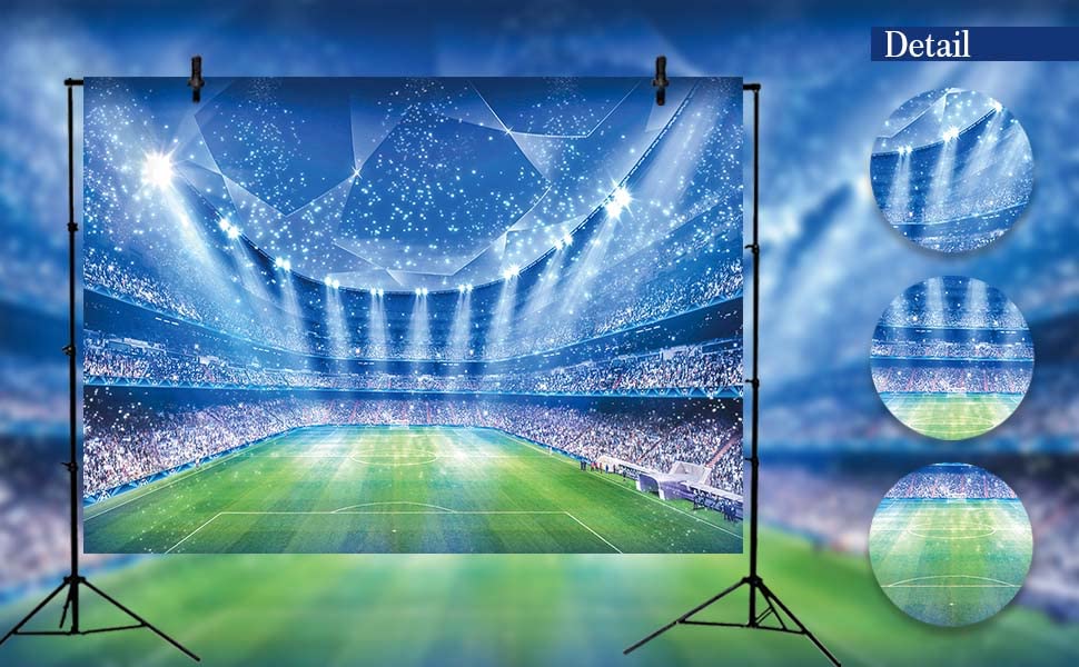 Soccer Field Backdrop Stadium Soccer Competition Fans Night Spotlight Background Adults Man Boy Birthday Party Football Match Wall Decorations Photo Shoot Props 7x5FT