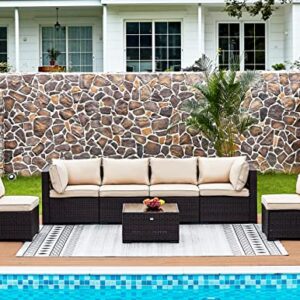 NATURAL EXPRESSIONS 7 Piece Outdoor Patio Furniture Sets,All-Weather Wicker Sectional Sofa Patio Set Conversation Set,Tempered Glass Table & Washable Cushions for Backyard,Porch,Garden,Balcony