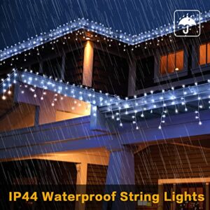 Techip Christmas Lights Outdoor Icicle Lights 400LED 47FT 8Modes Connectable LED String Lights Plug in with 80Drops Indoor Decorations for Garden Wall Christmas Halloween Decorations Cool White