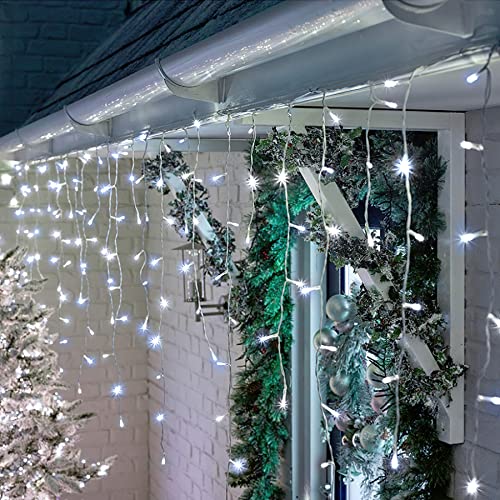 Techip Christmas Lights Outdoor Icicle Lights 400LED 47FT 8Modes Connectable LED String Lights Plug in with 80Drops Indoor Decorations for Garden Wall Christmas Halloween Decorations Cool White