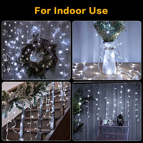 Techip Christmas Lights Outdoor Icicle Lights 400LED 47FT 8Modes Connectable LED String Lights Plug in with 80Drops Indoor Decorations for Garden Wall Christmas Halloween Decorations Cool White