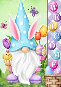 texupday welcome bunny gnome easter eggs tulips decoration easter spring holiday house flag outdoor yard flag 28″ x 40″