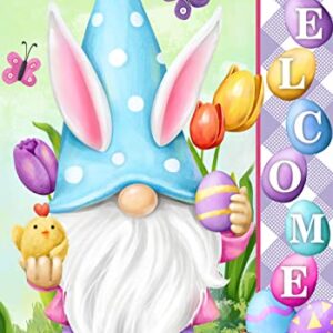 Texupday Welcome Bunny Gnome Easter Eggs Tulips Decoration Easter Spring Holiday House Flag Outdoor Yard Flag 28" x 40"