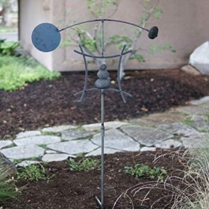Aura Life Zen Garden Spinner Kinetic Wind Sculpture | Balanced Arch Yard Decor with Rock Cairn and Stake | Relaxing Metal Art Wind Vane Sculptures | Handmade (Bare Steel)