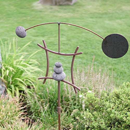 Aura Life Zen Garden Spinner Kinetic Wind Sculpture | Balanced Arch Yard Decor with Rock Cairn and Stake | Relaxing Metal Art Wind Vane Sculptures | Handmade (Bare Steel)