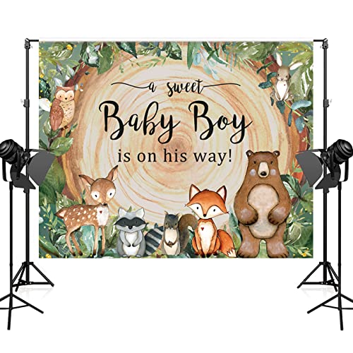 Maijoeyy 7x5ft Woodland Baby Shower Backdrop Woodland Oh Baby Backdrop Safari Jungle Baby Shower Backdrop for Boy Photography Props