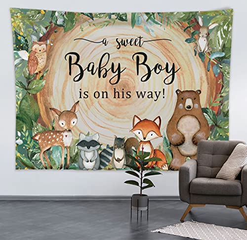 Maijoeyy 7x5ft Woodland Baby Shower Backdrop Woodland Oh Baby Backdrop Safari Jungle Baby Shower Backdrop for Boy Photography Props