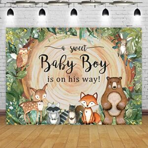 Maijoeyy 7x5ft Woodland Baby Shower Backdrop Woodland Oh Baby Backdrop Safari Jungle Baby Shower Backdrop for Boy Photography Props