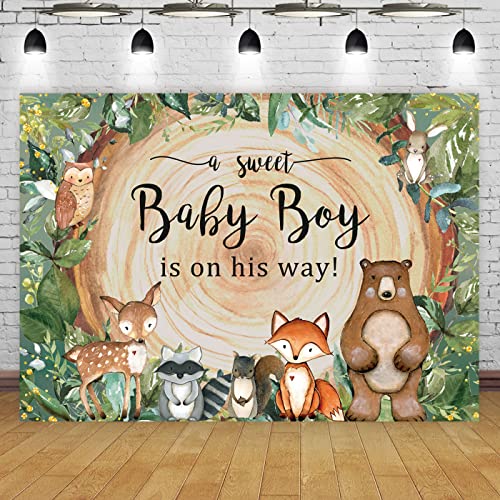 Maijoeyy 7x5ft Woodland Baby Shower Backdrop Woodland Oh Baby Backdrop Safari Jungle Baby Shower Backdrop for Boy Photography Props