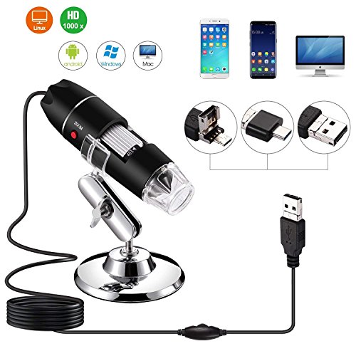 Jiusion 40 to 1000x Magnification Endoscope, 8 LED USB 2.0 Digital Microscope, Mini Camera with OTG Adapter and Metal Stand, Compatible with Mac Windows 7 8 10 11 Android Linux