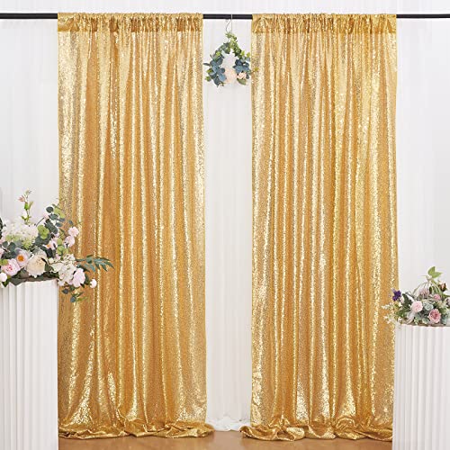 B-COOL Gold Sequin Backdrop Curtain Gold Curtains 2 Packs 2ftx8ft Gold Drapes for Backdrop Gold Backdrop Curtains for Parties Holiday Baby Shower Photography Stage