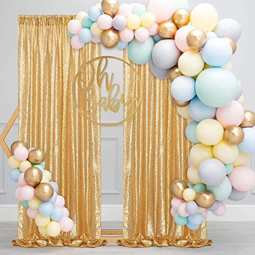 B-COOL Gold Sequin Backdrop Curtain Gold Curtains 2 Packs 2ftx8ft Gold Drapes for Backdrop Gold Backdrop Curtains for Parties Holiday Baby Shower Photography Stage