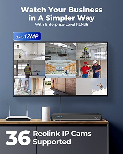 REOLINK 36 Channel Network Video Recorder for Security Camera System, Work with 12MP/4K/5MP/4MP HD Reolink IP Cameras NVR, Integrated O/I Alarm System, 3 HDD Bays, No HDD Included, RLN36