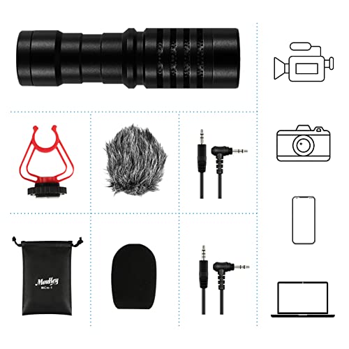 Moukey MCM-1 Video Microphone, Camera Microphone with Shock Mount, Windshield, Professional Vlogging Kit for iPhone, Android Smartphone, DSLR Camera & Camcorder, Battery-Free Shotgun Mic