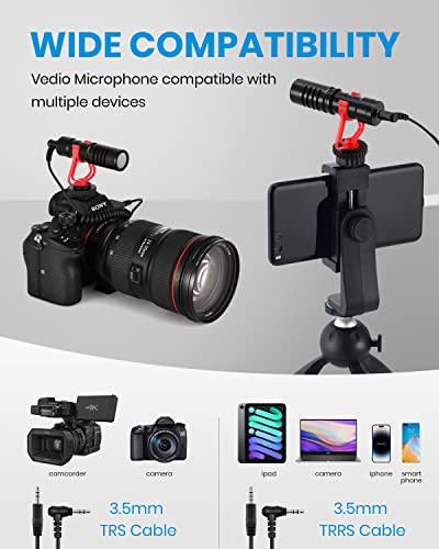 Moukey MCM-1 Video Microphone, Camera Microphone with Shock Mount, Windshield, Professional Vlogging Kit for iPhone, Android Smartphone, DSLR Camera & Camcorder, Battery-Free Shotgun Mic