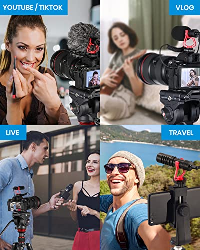 Moukey MCM-1 Video Microphone, Camera Microphone with Shock Mount, Windshield, Professional Vlogging Kit for iPhone, Android Smartphone, DSLR Camera & Camcorder, Battery-Free Shotgun Mic