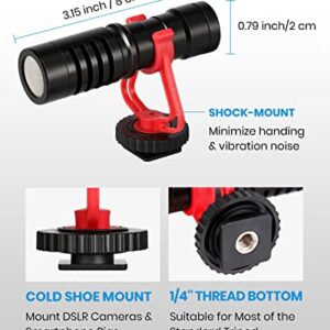 Moukey MCM-1 Video Microphone, Camera Microphone with Shock Mount, Windshield, Professional Vlogging Kit for iPhone, Android Smartphone, DSLR Camera & Camcorder, Battery-Free Shotgun Mic