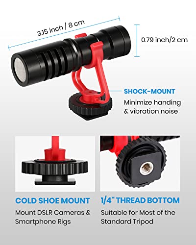 Moukey MCM-1 Video Microphone, Camera Microphone with Shock Mount, Windshield, Professional Vlogging Kit for iPhone, Android Smartphone, DSLR Camera & Camcorder, Battery-Free Shotgun Mic