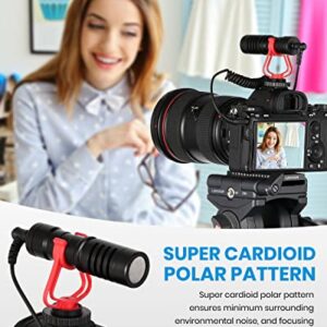 Moukey MCM-1 Video Microphone, Camera Microphone with Shock Mount, Windshield, Professional Vlogging Kit for iPhone, Android Smartphone, DSLR Camera & Camcorder, Battery-Free Shotgun Mic