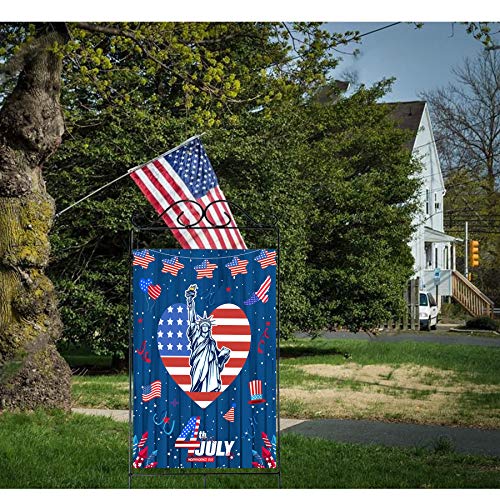 Happy 4th of July House Flags,Double Sided Independence Day Garden Flag Yard Decorations Memorial Patriotic Star Statue of Liberty House Flag 28 x 40 Inch Holiday USA Flags with 2 Grommets