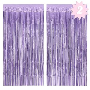xo, fetti party decorations matte purple fringe foil curtain – set of 2 | bachelorette bridal shower backdrop, wedding, birthday photo booth