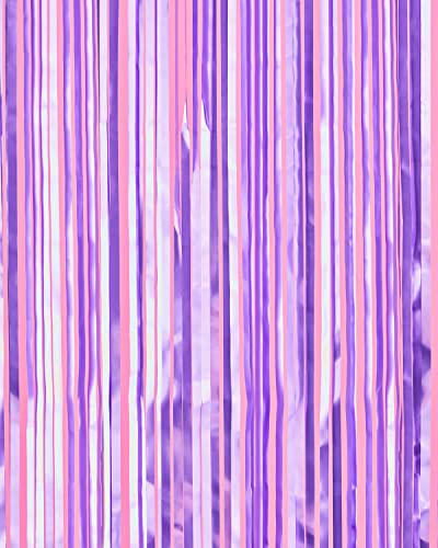 xo, Fetti Party Decorations Matte Purple Fringe Foil Curtain - Set of 2 | Bachelorette Bridal Shower Backdrop, Wedding, Birthday Photo Booth