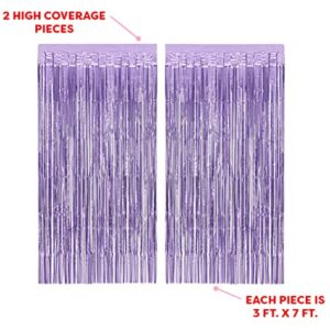 xo, Fetti Party Decorations Matte Purple Fringe Foil Curtain - Set of 2 | Bachelorette Bridal Shower Backdrop, Wedding, Birthday Photo Booth
