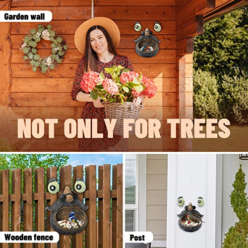 KAKICLAY Tree Faces Decor Outdoor | Old Man with Glasses Tree Art with Eyes Glow in The Dark | Tree Hugger Yard Art Garden Decor Outdoor Statues | Unique Bird Feeder for Outdoors and Indoors
