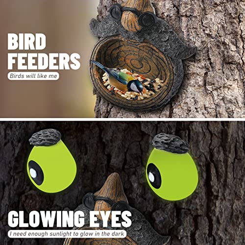 KAKICLAY Tree Faces Decor Outdoor | Old Man with Glasses Tree Art with Eyes Glow in The Dark | Tree Hugger Yard Art Garden Decor Outdoor Statues | Unique Bird Feeder for Outdoors and Indoors