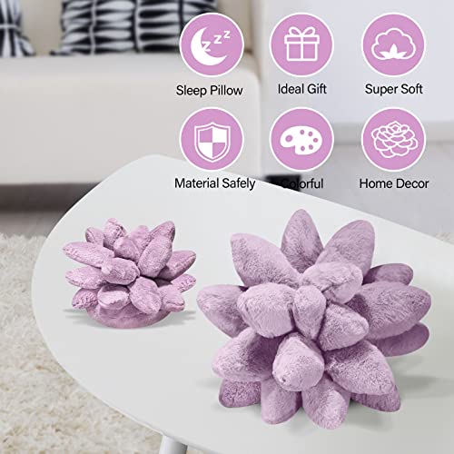 Nenalayo Succulent Pillow, Cute Stuffed Plant Plush Pillows, 3D Succulents Cactus Pillow, Novelty Plush Cushion for Garden Bedroom Home Decor (Purple, 9.8in)