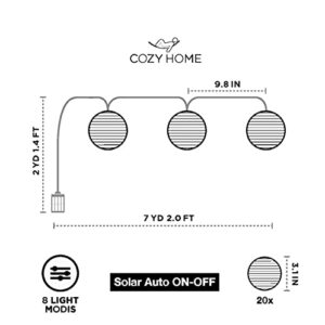 CozyHome Outdoor Lights for Patio | Solar Outdoor Lights 20 LEDs | Solar Lights Outdoor Garden | Solar String Light Lantern | Outdoor Solar String Lights | Solar String Lights Outdoor Garden