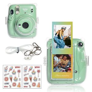 wogozan clear case for fujifilm instax mini 11 instant film camera with upgraded photo pocket holds 10 films on back and adjustable strap (clear)